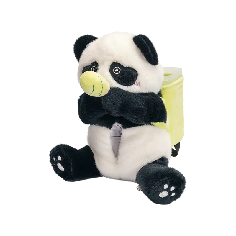 Aranyos ülő plüss panda kosárral